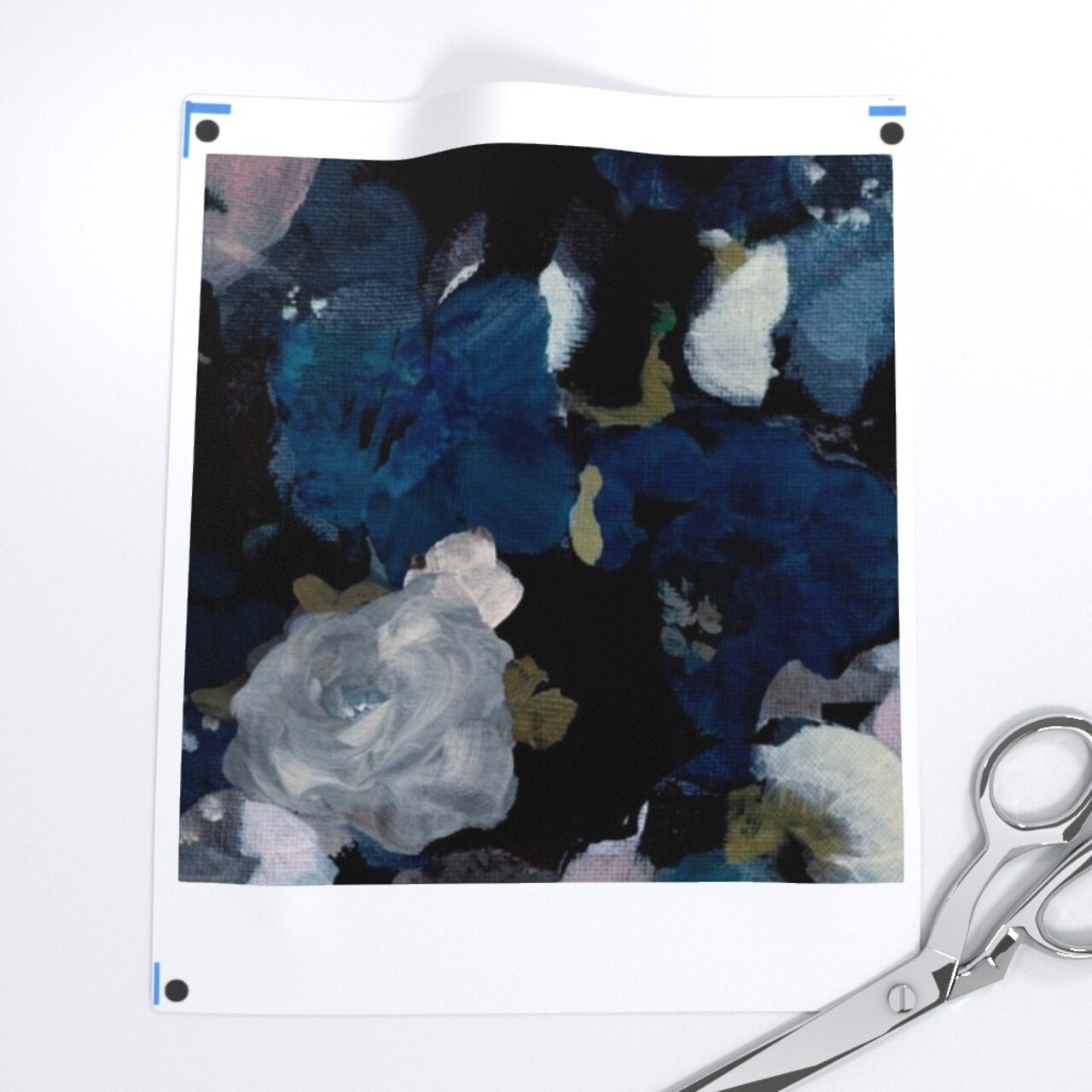 Floral Dark Modern Painted Flowers Blue Moody Romantic Custom Removable Wallpaper by Spoonflower Peel & Stick Wallpaper 2FT Wide